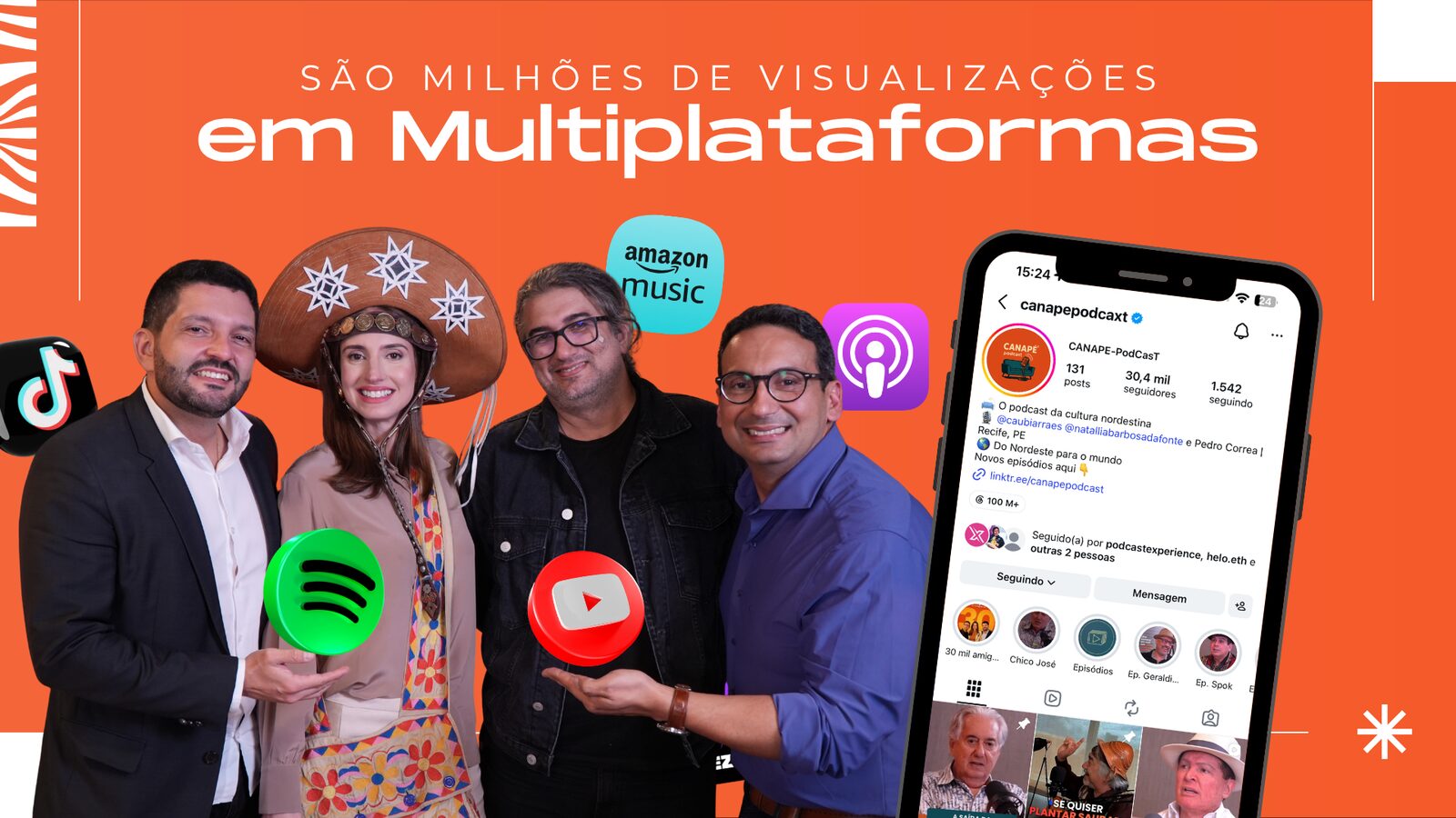 São milhões de visualizações em multiplataformas — Canapé Podcast presente em YouTube, Spotify, Instagram, Amazon Music, Apple Podcasts e TikTok